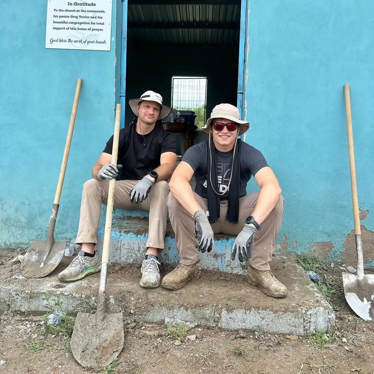 Bridge Church mission team members outside the church addition they are helping build in Comayagua, Honduras